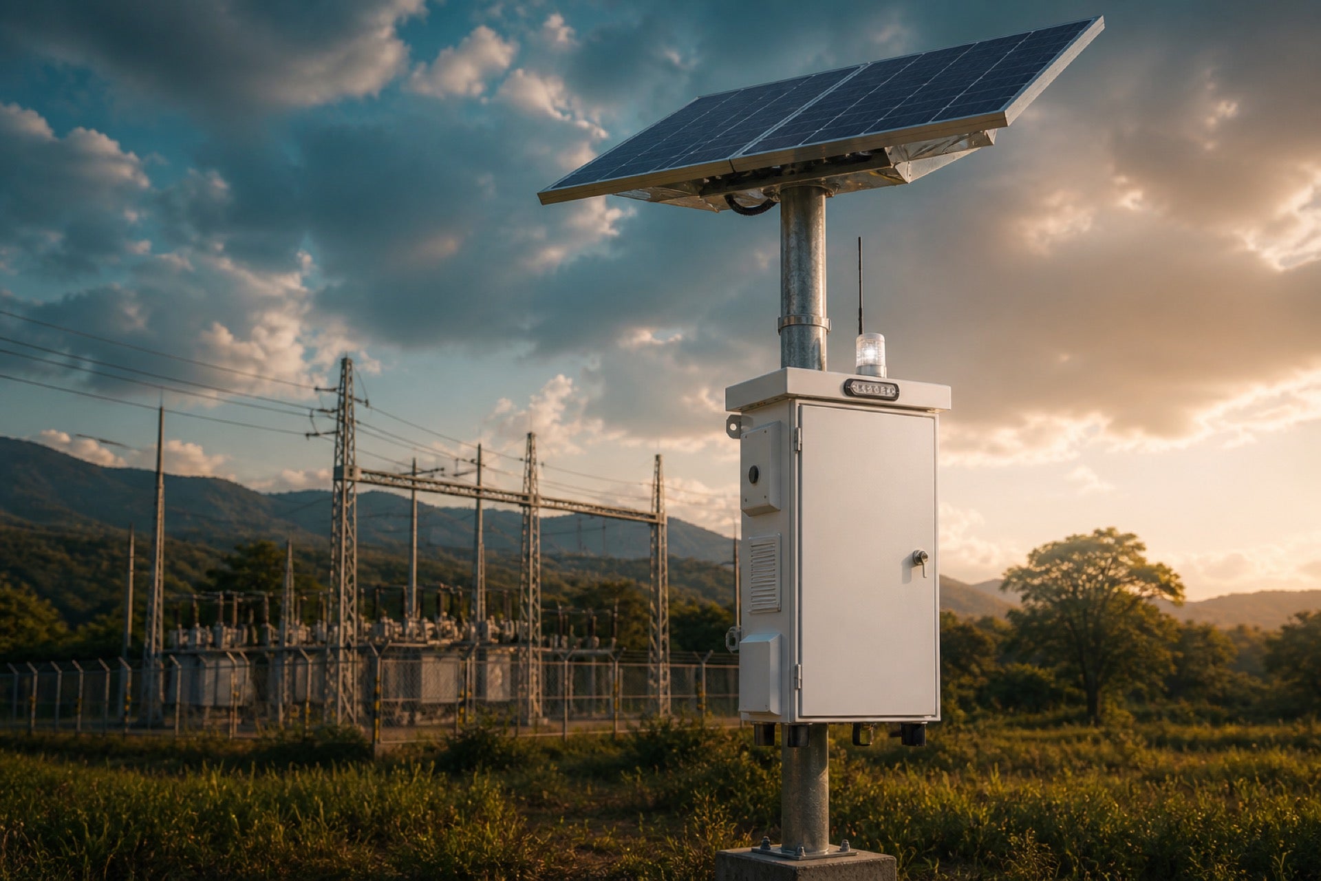 Gabinete solar en campo abierto